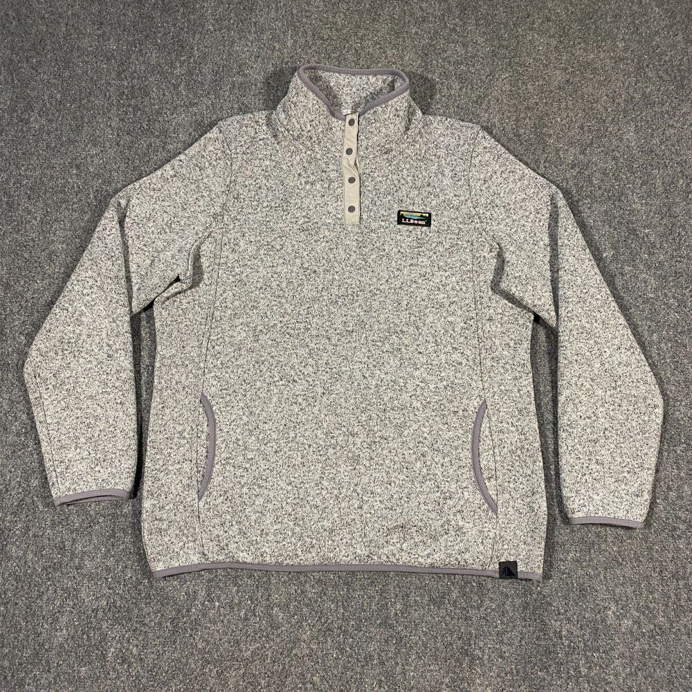 L.L. Bean Snap Sweater Fleece Pullover Womens Large Heather Gray Outdoor Hiking